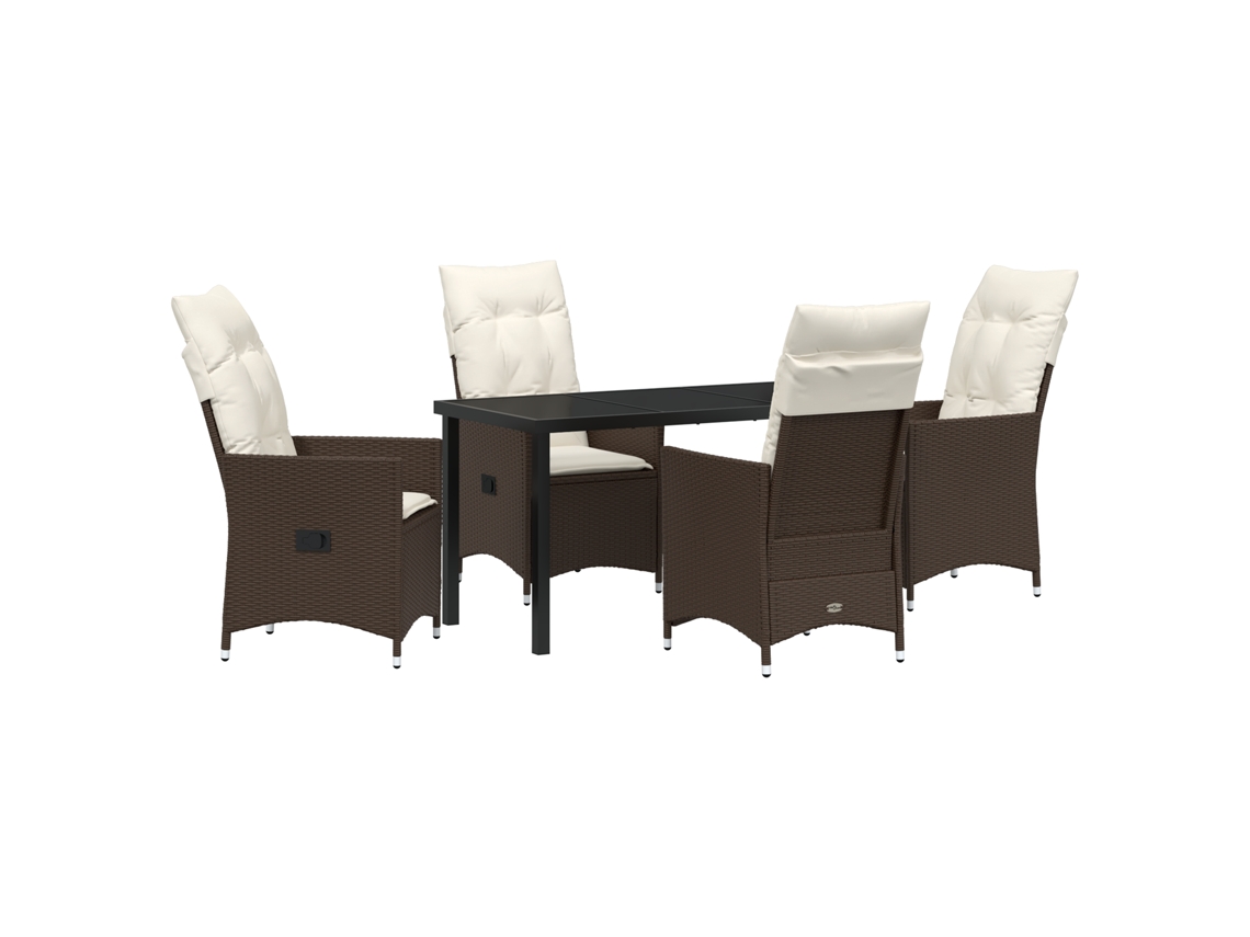 Conjunto 5 De Jantar De Jardim Com Almofadas Vidaxl Marrom Rattan Pe