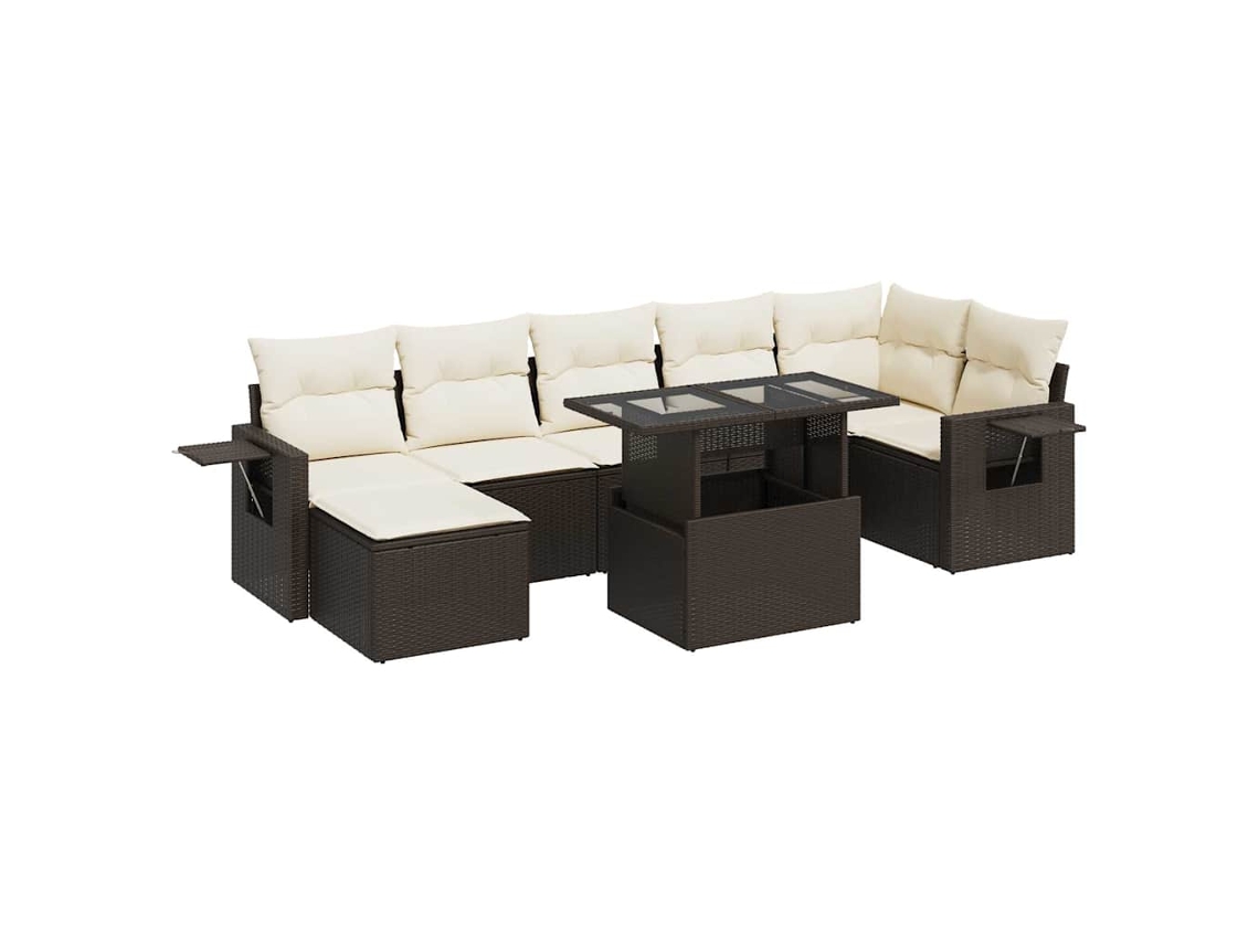 Conjunto de 8 Sofás de Jardim com Almofadões Vime Pe Castanho MAISON EXCLUSIVE (8 pcs)