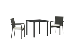 Conjunto 3 De Jantar De Jardim Com Almofadas Vidaxl Preto Polyrattan