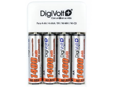Pack 4 X Pilhas Aa/hr6 Recarregáveis 1400mah Carregador De Pilhas Para Aa/aaa/9v Digivolt Qc 1400 Cinzento