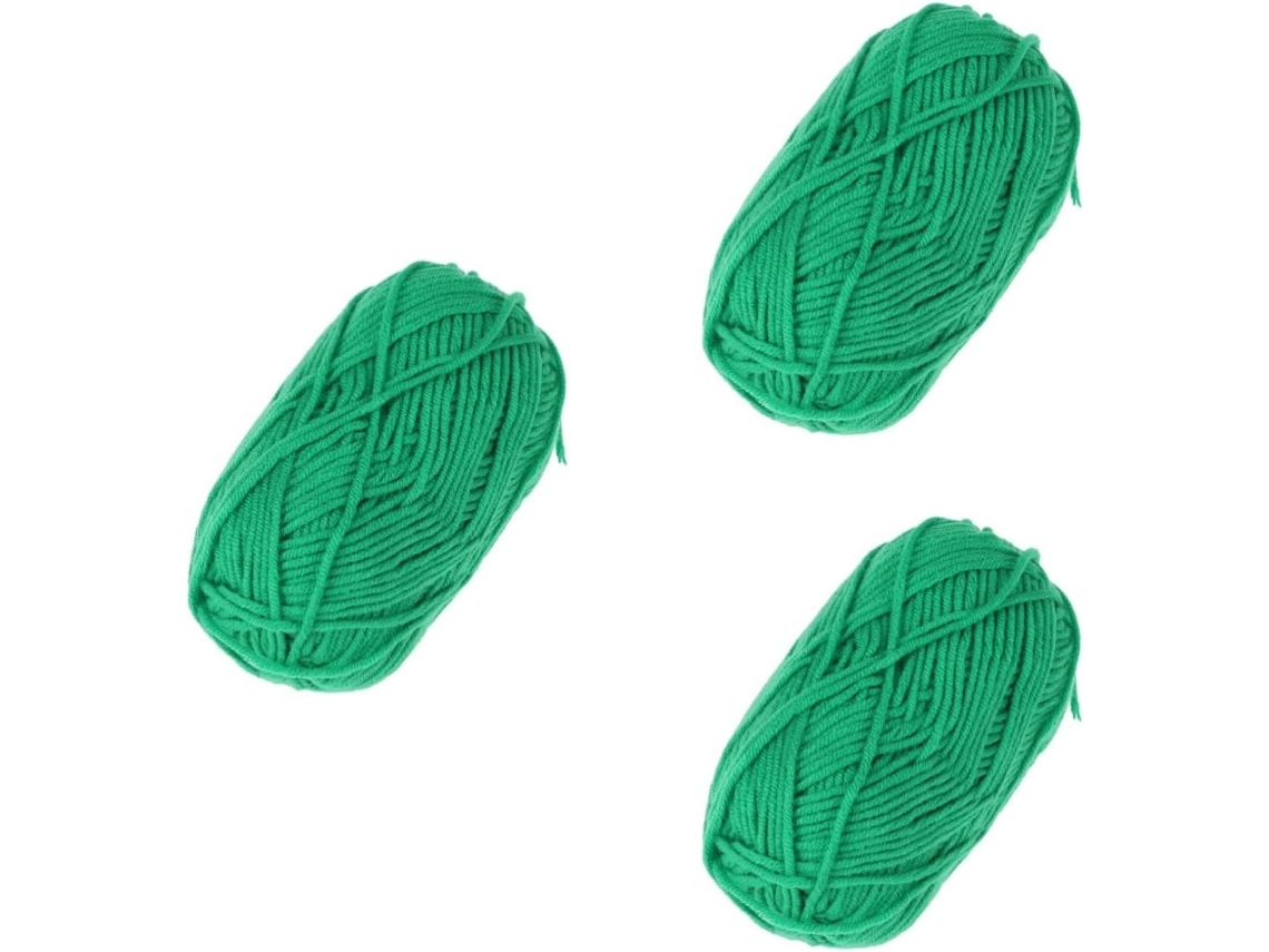 Fio De Algodão, 3 Novelos, Verde, Macio Para Cachecóis E Gorros