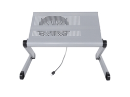 Mesa De Colo Para Notebook Com Suporte, Prateleira E Ventilador De Resfriamento De Radiador Prata
