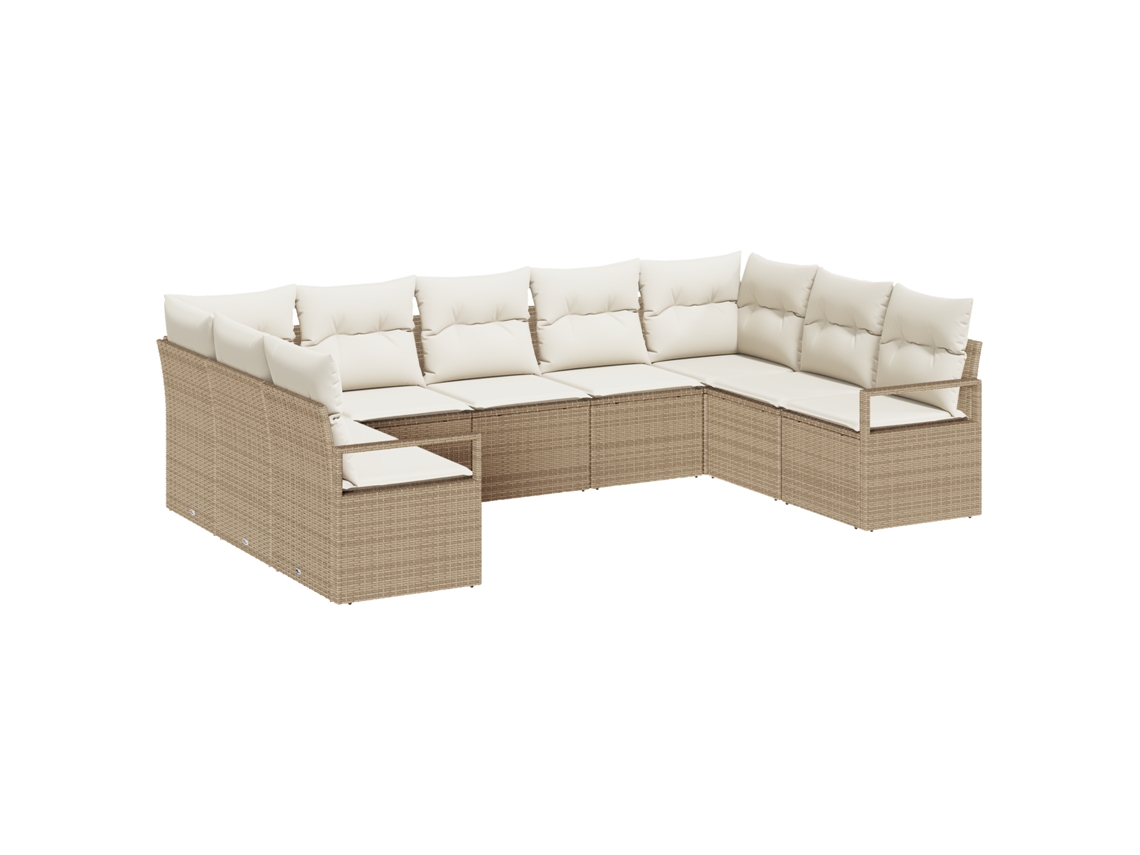 Conjunto 9 Sofá Exterior Vidaxl Bege Vime Pe (289 X 177 X 85 Cm)