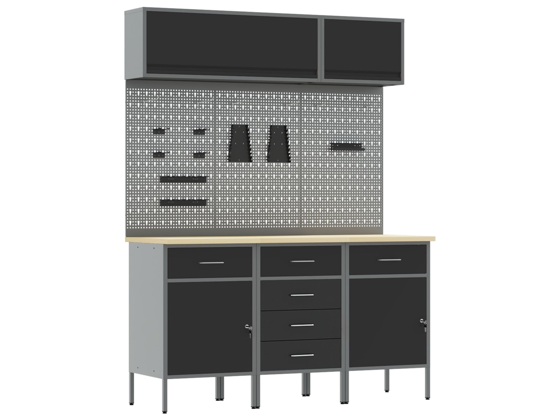 Conjunto 8 Armário De Oficina Vidaxl Preto Aço (150 X 55 X 200 Cm)