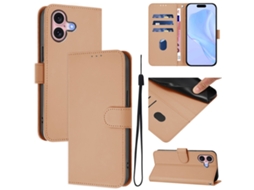 Capa De Couro Sintético Para Iphone 16 - Toque Suave - Cor Sólida - Com Cordão