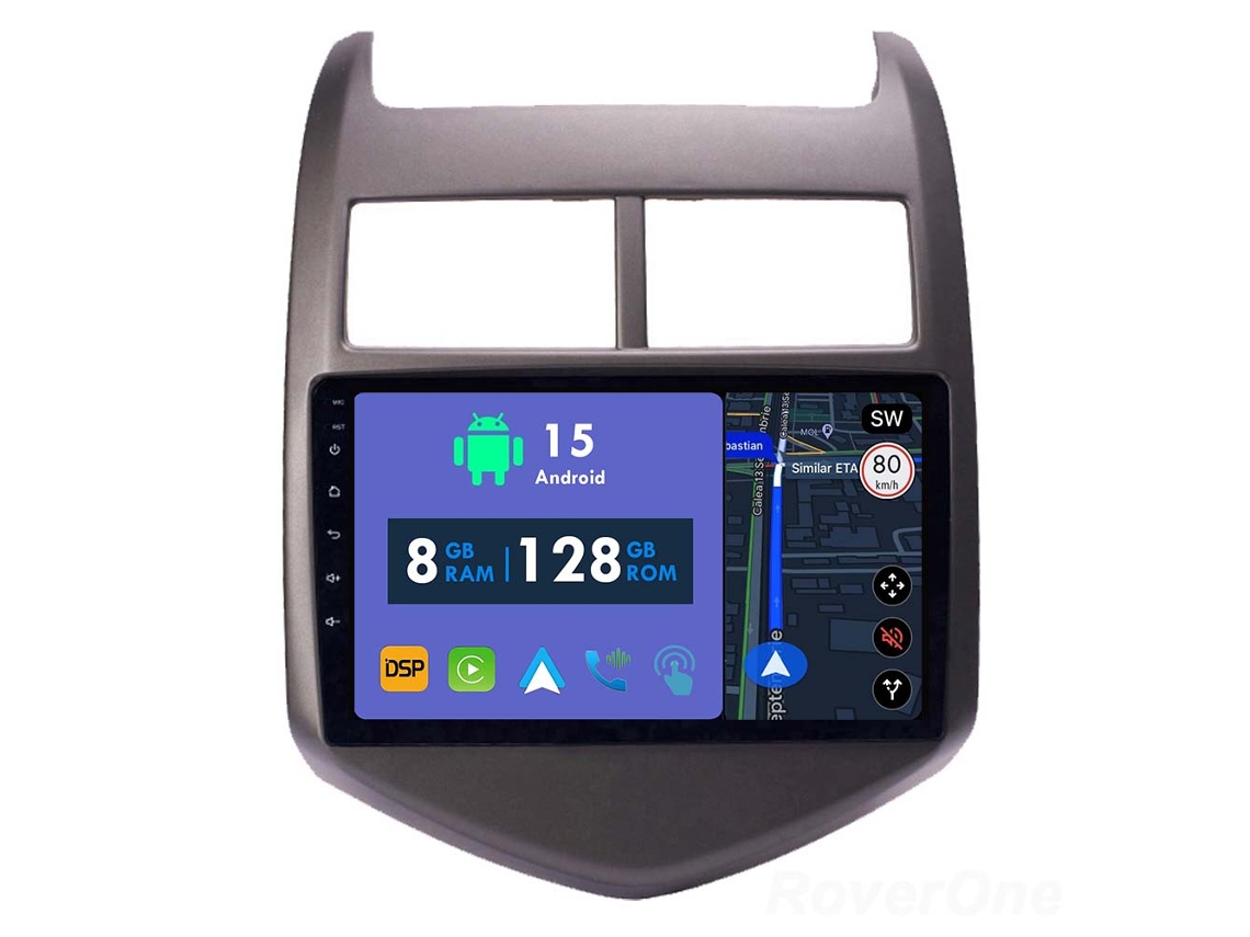 Auto Rádio Carro Bluetooth Autoradio 8GB RAM 128G ROM CarPlay Navegação GPS Ecrã Táctil RoverOne para Chevrolet Aveo 2 2011-2015  