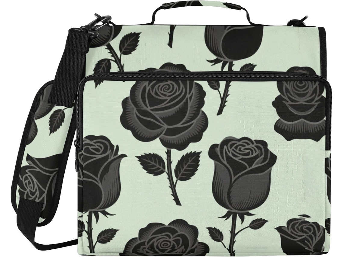 Pasta Organizadora De 3 Argolas Com Alça, Verde Claro, Preta, Rosa Floral, 3, 8cm 1, 5 Polegadas, Fácil De Transportar