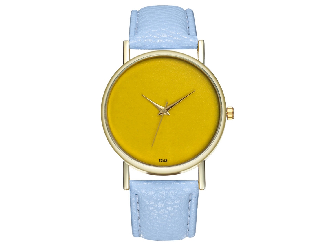 Reloj De Cuarzo De Pulsera Moda Con Correa De Cuero Para Mujer Y Hombre (azul Claro)