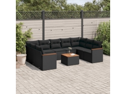 Vidaxl 10 Pcs Conjunto Sofás De Jardim C/ Almofadões Vime Pe Preto