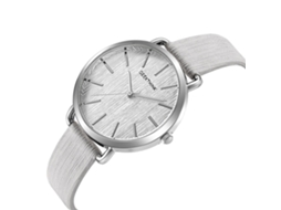 Relógio Analógico Feminino Geekthink Pulseira Pu 30m Resistente À Água Quartzo Prata