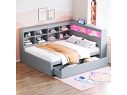 Sofá cama Madeira 140x200 Gavetas Led Usb Prateleiras