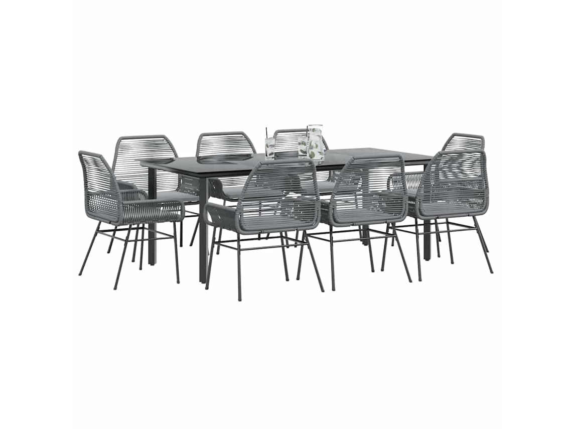 Vidaxl Conjunto Jantar Jardim 9 Peças Almofadas Vidro Vime Cinzento Pe