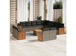 Vidaxl 14 Pcs Conjunto Sofás P/ Jardim C/ Almofadões Vime Pe Cinzento