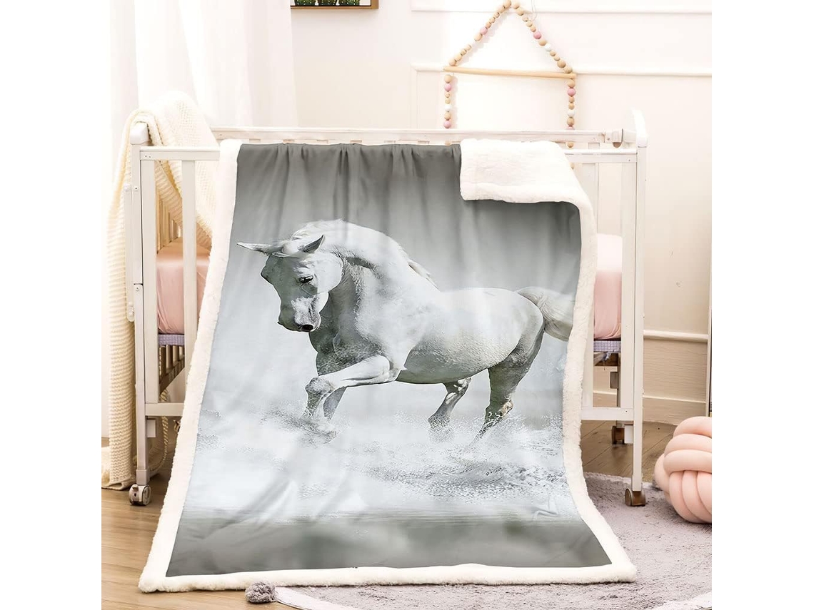Manta com Estampa 3d de Cavalo Bran em Microfibra 80x150cm