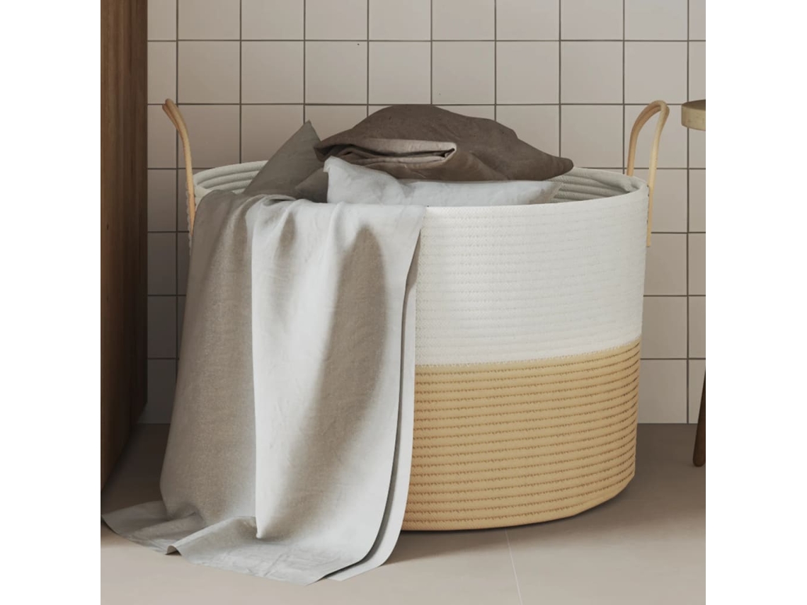 Vidaxl Cesto De Arrumação Ø51x33 Cm Algodão Bege E Branco