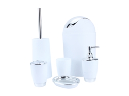 Conjunto 6 peças acessórios banheiro: porta escova, saboneteiro, lixeira, xícara, dispenser, escova S/MARCA