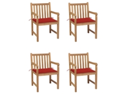 Vidaxl Cadeiras De Jardim C/ Almofadões Vermelhos 4 Pcs Teca Maciça
