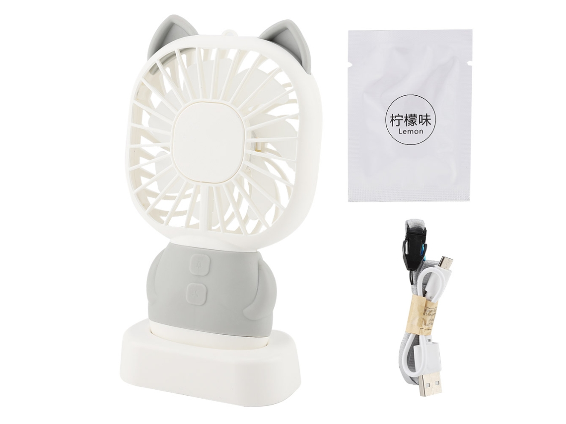 Ventilador Mini Usb Portátil com Aromaterapia e Lâmpada Cinza