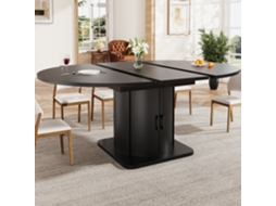 Mesa Transformável De Redonda A Oval 118-158cm Com Gavetas Preta Até Seis Pessoas Cozinha Sala