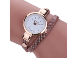 Relógio de Pulso Feminino de Moda com Pulseira de Couro Pu e Cristais Strass Marrom
