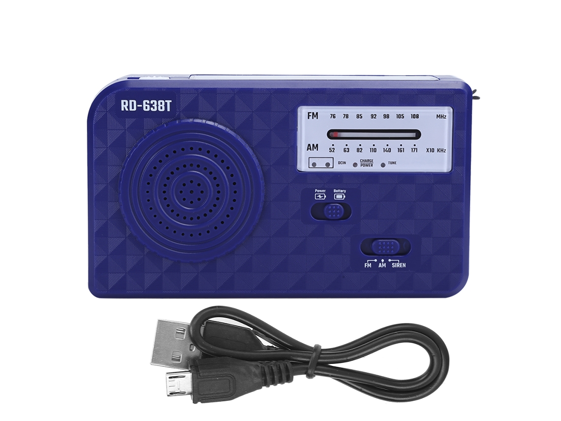 Rd638 Abs Rádio De Emergência Multifuncional Com Manivela E Energia Solar, Compatível Com Fm/am, Azul Brilvibera