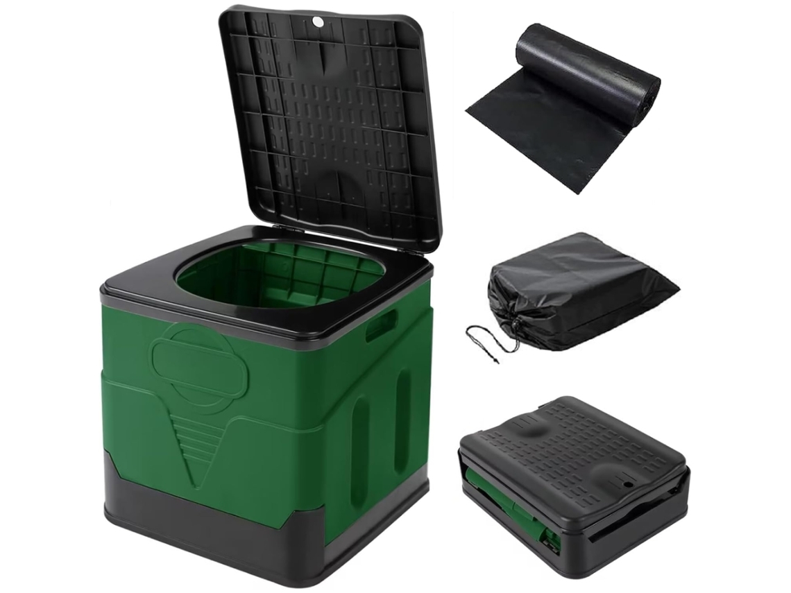 Wc Portátil Camping Balde Com Tampa Duplo Interior/exterior Verde 27×31,5×30 Cm Dureforward