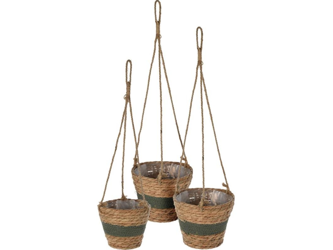 Maceteros colgar cuerda ralla verde set 3