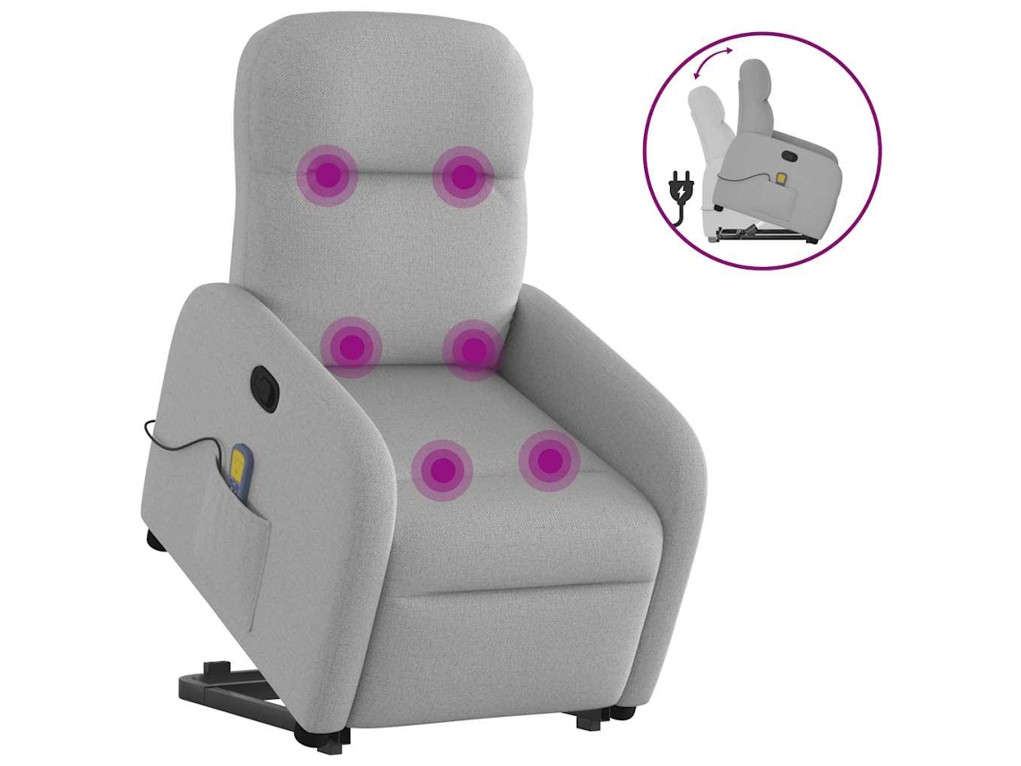 Vidaxl Poltrona Elevatória De Massagens Tecido Cinzento-nublado