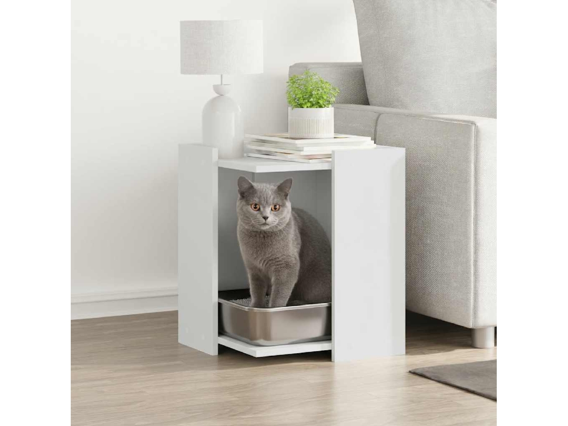 Vidaxl Compartimento P/ Caixa De Areia De Gatos Deriv. Madeira Branco
