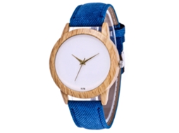 Relógio de pulso casual de quartzo com pulseira de jeans azul para homens e mulheres.