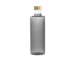 Garrafa Isolano Design Em Vidro Borossilicato Soprado À Mão, Cor Cinza Com Decoração Em Diamante, Elegante E Versátil Para Mesa E Bar.