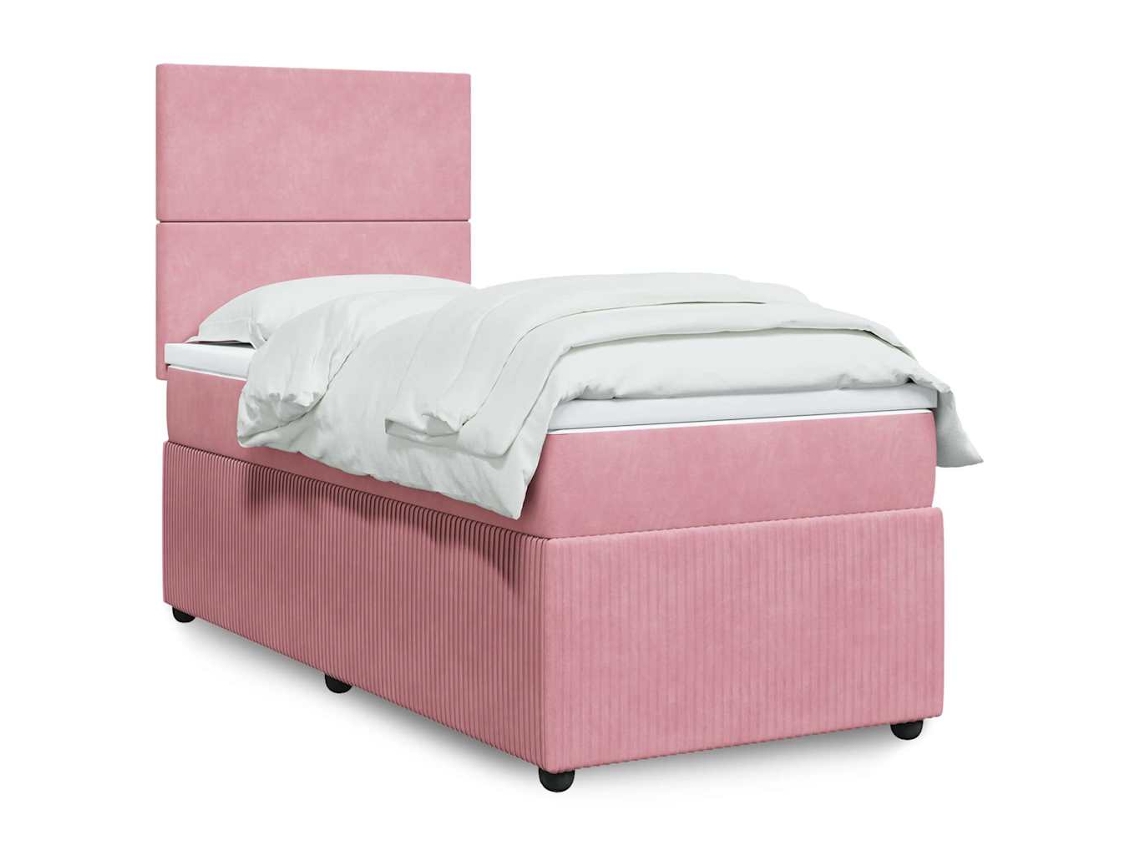 Cama Com Molas/colchão 90x200 Cm Veludo Rosa