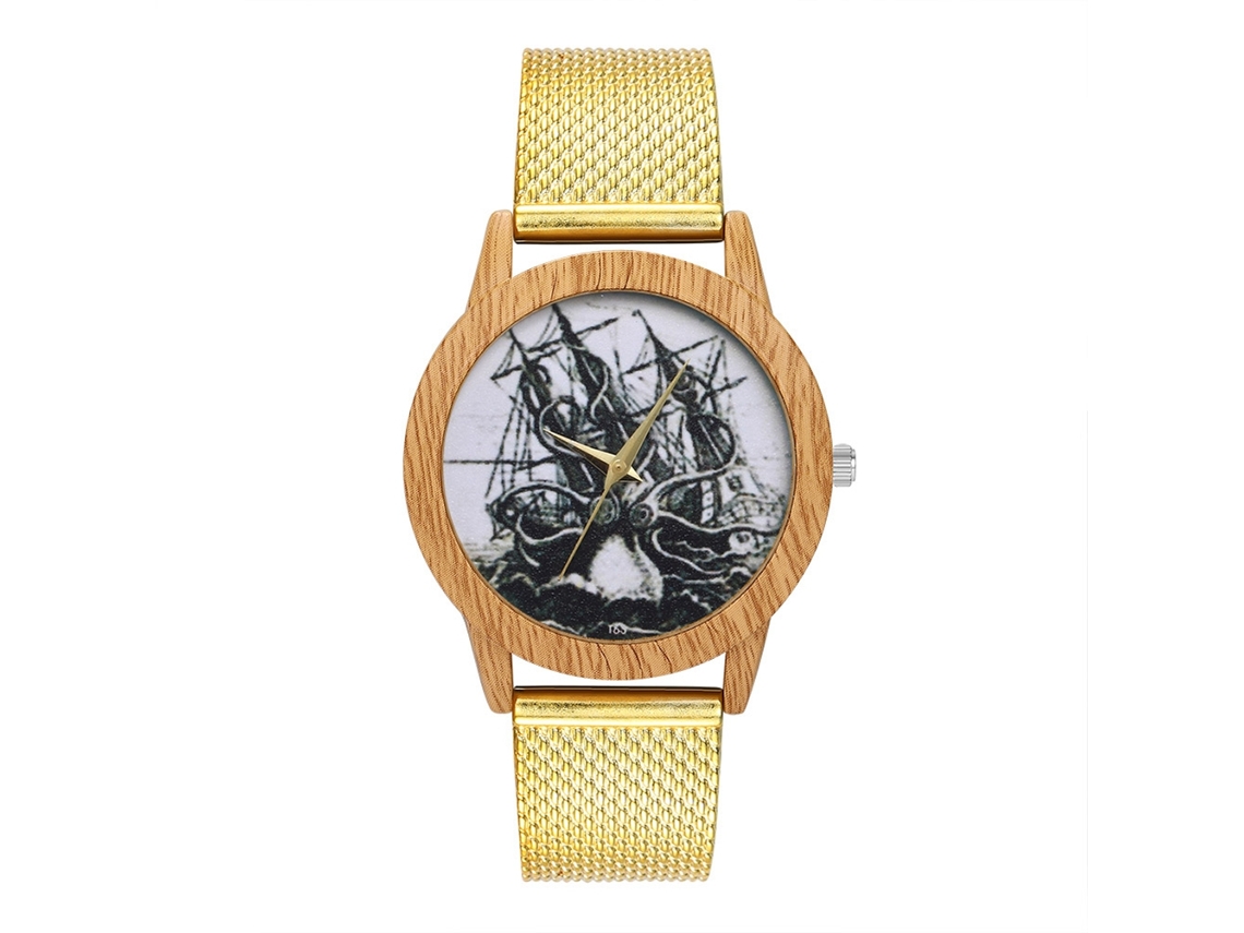 Relógio de quartzo unissex com pulseira de silicone, mostrador redondo, dourado, Zhoulianfa