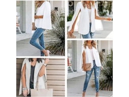 2026 chaqueta Blazer Capa Mujer Manga Dividida Sin Cierre Casual Trabajo Qlg M Branco