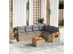 7 Pcs Conjunto De Sofás P/ Jardim Com Almofadões Vime Pe Bege Dkd Home Decor