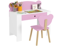 Mesa de Estudo Infantil BTFORUS com Gaveta e Cadeira com Encosto de Ursinho