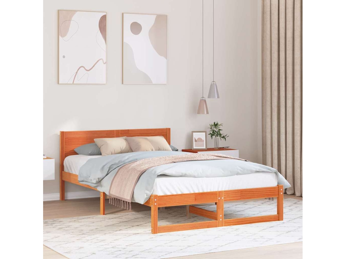 Vidaxl Estrutura da Cama com Cabeceira Marrom Cera 120 X 200 Cm