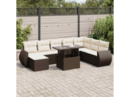 9 Pcs Conjunto Sofás P/ Jardim C/ Almofadões Vime Pe Marrom Dkd Home Decor