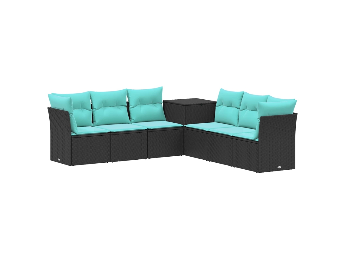 Vidaxl Conjunto De Sofás 7 Pcs Preto E Azul Rattan Poliéster E Aço