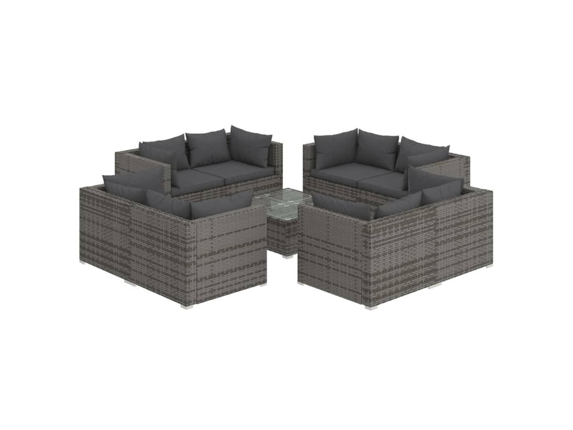 Maison Exclusive - 9 Pcs Conjunto Lounge De Jardim C/ Almofadões Vime Pe Cinzento