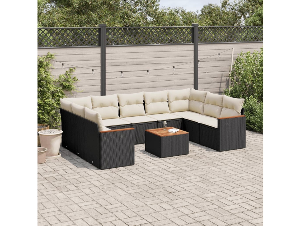 Vidaxl 10 Pcs Conjunto Sofás De Jardim C/ Almofadões Vime Pe Preto