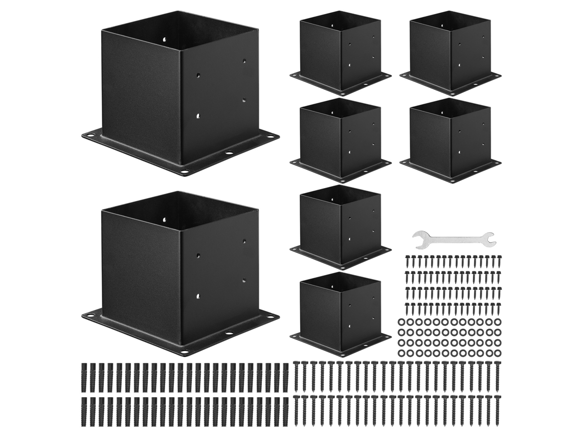 Base De Aço Carbono Para Postes De Madeira 96 X 96 Mm 8 Peças, Preto Vevor