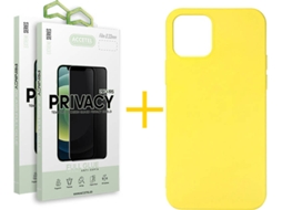 Capa + 2 Películas de Vidro Anti-Spy iPhone 13 Mini ACCETEL Silicone Líquido Amarelo