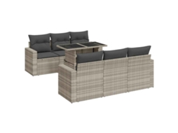 Conjunto de 7 Sofás Jardim com Almofadões Vime Pe Cinzento Claro MAISON EXCLUSIVE (7 pcs)