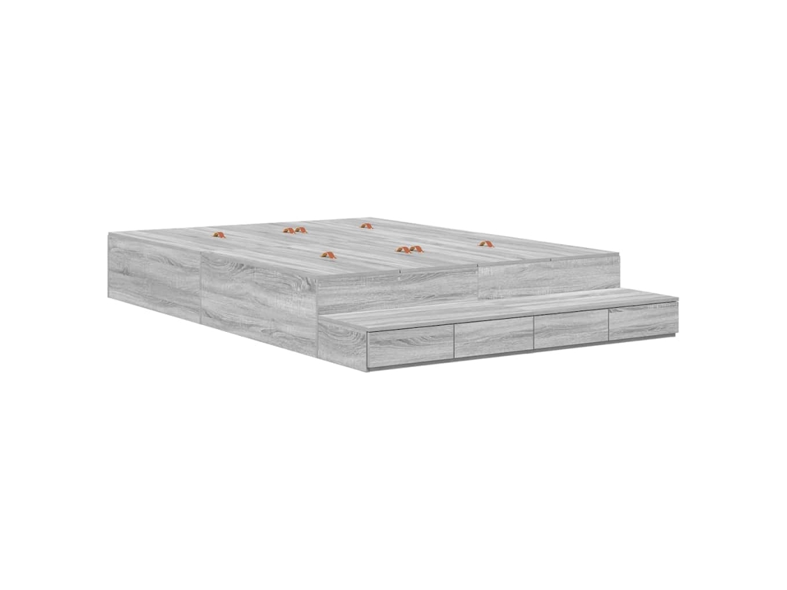 Estrado de Cama com Arrumação e Gaveta Cinza Sonoma 135 cm MAISON EXCLUSIVE