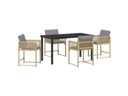 Conjunto 5 Jantar No Jardim Vidaxl Bege Vime Pe (140 X 80 X 73 Cm)