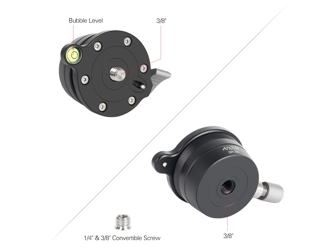 Base Niveladora Para Trípode Andoer Dy-50 Cabeza De Trípode Aluminio 3/8'' Burbujas Nivel Para Cámaras Canon Nikon Sony Dslr