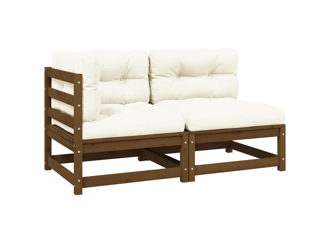 Vidaxl 2pcs Conj Lounge Jardim C/ Almofadões Pinho Maciço Castanho-mel