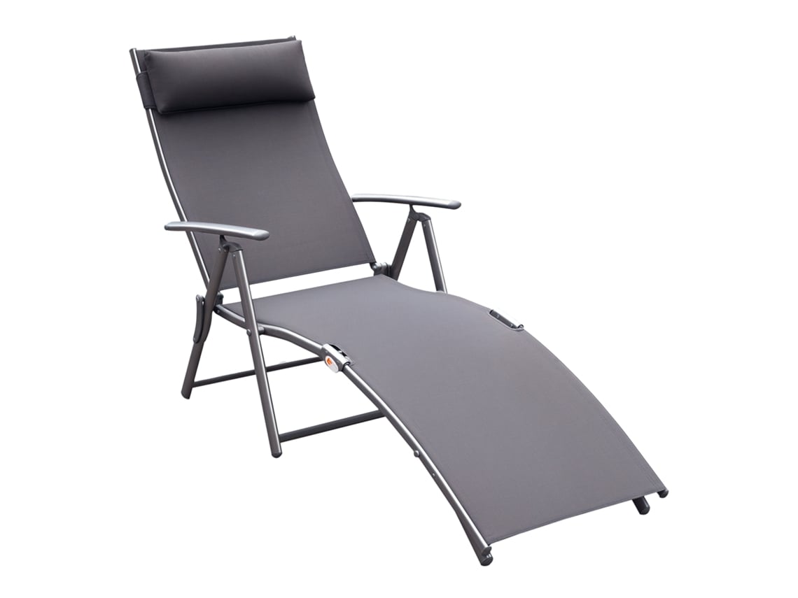 Espreguiçadeira de Jardim ZACHARY dobrável, encosto ajustável, almofada, 137x63,5x100,5 cm, cinza