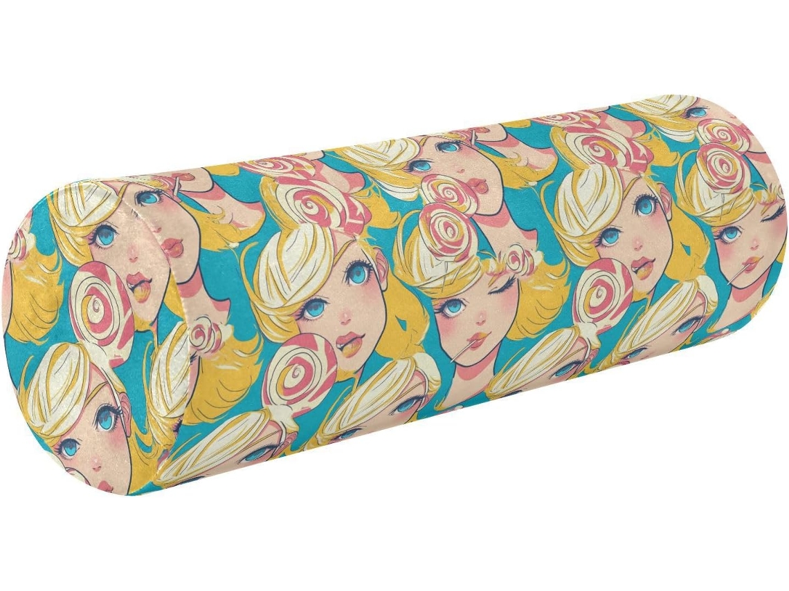 Travesseiro Cilíndrico para Pescoço Frodotgv Capa Removível Dormir e Aliviar Dores, Lollipop Girl Suporte